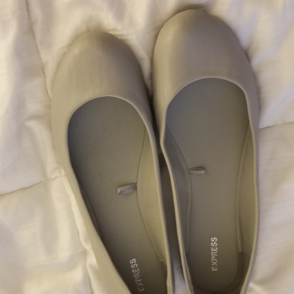 Worn once light grey vegan leather Express flats